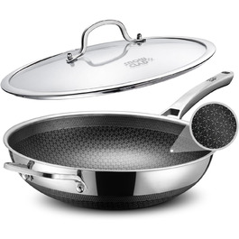 Wok SNOWCLAD 30см з антипригарним покриттям, з кришкою, з нержавіючої сталі, для всіх типів плит, безпечний, можна мити в посудомийній машині