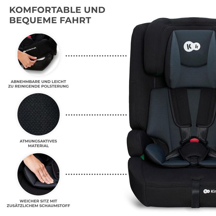 Автокрісло Kinderkraft SAFETY FIX 2 I-SIZE (76-150 см) – 9-36 кг, Isofix, регулювання підголівника, чорний CLASSIC