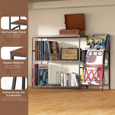 Стіл для програвача YCJY з полицями для платівок, вінтажний, місткість до 400 альбомів