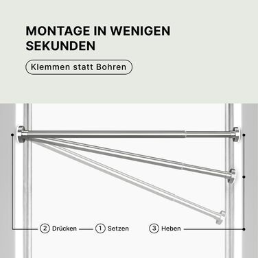 Штанга для душу без свердління 90-160 см, срібна, Ø 25 мм, телескопічна – для ванної, душової кабіни та перегородки. 1 шт.