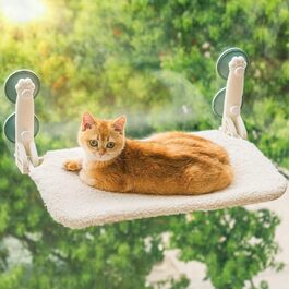 Ліжко для кішок MEWOOFUN, складаний гамак, вікно для кішок, підвіконня для кішок зі стабільними присосками вагою до 18 кг (Бежевий S-45x30x20 см)