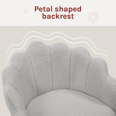 Крісло WOLTU для офісу та дому, крісло до туалетного столика з підлокітниками у вигляді пелюсток, поворотне з роликами, регульоване по висоті, для робочого кабінету, спальні (Світло-сірий, кашеміровий матеріал)