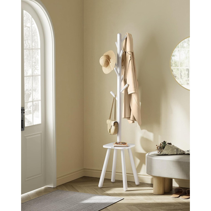 Вешалка для одежды VASAGLE RCR033B01 (Облачно-белый) с 8 крючками и полкой, 170.5 см, для прихожей, спальни