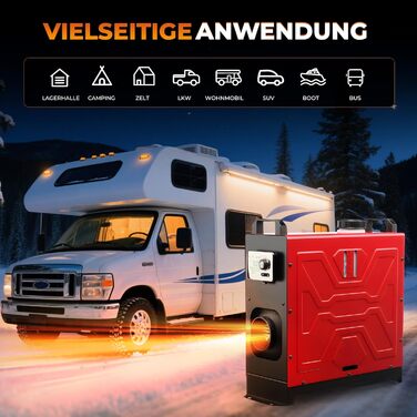 Дизельний обігрівач 8kW, 12V/24V з пультом керування та додатком, для авто, RV, човнів, вантажівок, з LCD-дисплеєм та шумопоглиначем