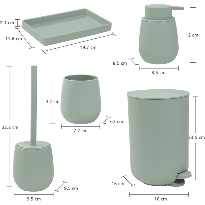 Набір для ванної кімнати Badset Grün: сучасний комплект аксесуарів для ванної (5 предметів)
