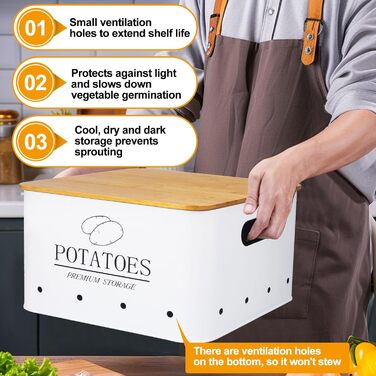 Набір контейнерів для зберігання картоплі, цибулі та часнику (3 шт.) з бамбуковим кришками - зберігає овочі свіжими довше. Чорний (Blanc)