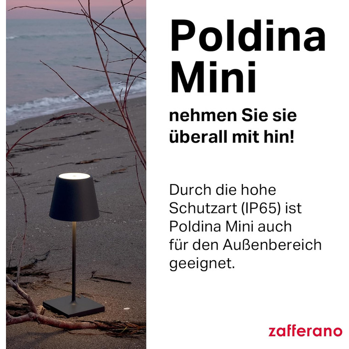 Zafferano Poldina Pro Mini - Бездротова LED-лампа для дому та вулиці, біла, з регулюванням яскравості, 30 см