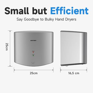 Anydry 2630S - Компактний електричний сушар для рук, автоматичний, для стін, комерційного та приватного використання. Потужність 1400-1650W (Сріблястий)