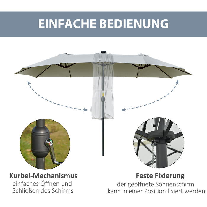 Outsunny Parasol зі світлодіодною сонячною 4,5-метровою подвійною парасолькою Garden Parasol овальної форми світло-сірого чорного кольору для патіо та саду