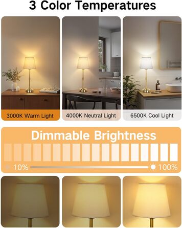 OUTON Настільна лампа бездротова, 2 шт. – диммування, 3 кольори світла, 4000mAh, USB-C, 60 год роботи, золота для спальні, вітальні, їдальні