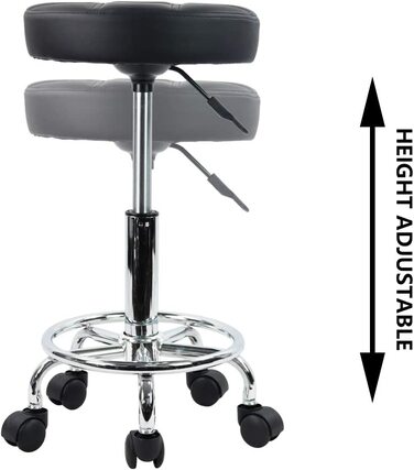 Стілець на коліщатках KKTON робочий стілець барний стілець регульований по висоті 49-64 см поворотний зі штучної шкіри чорного кольору