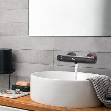 Змішувач для ванни з термостатом Uten, чорний, латунь, 2 виходи, захист 38°C