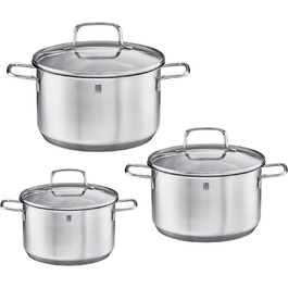 Набір каструль RÖSLE Basic Line 4 шт. з нержавіючої сталі 18/10, склокришки та зручним краєм, індукційне дно, придатний для миття в посудомийній машині, сріблястий/чорний