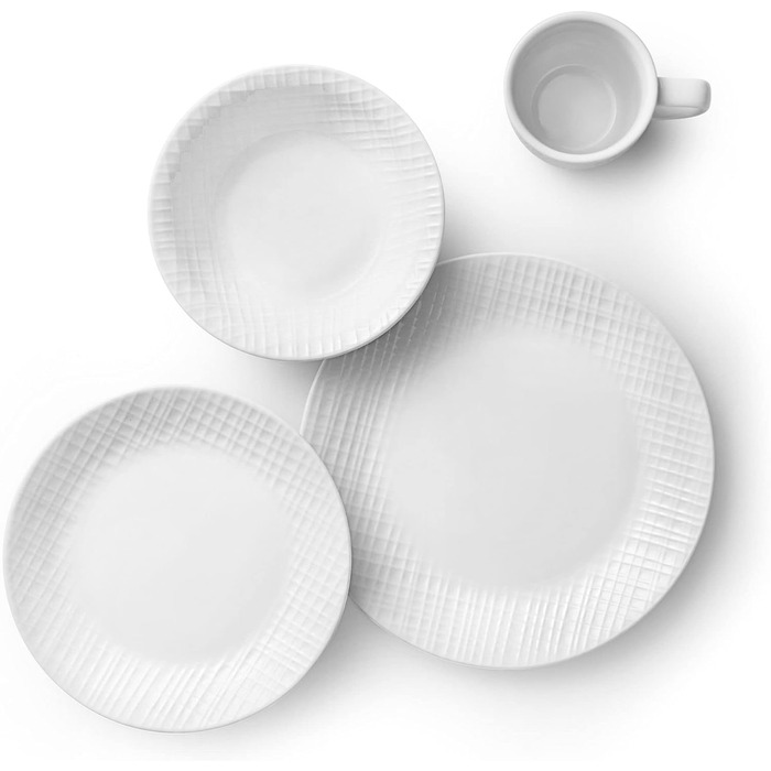 Набір посуду Corelle, лляна тканина, тиснення, 16 шт. , білий