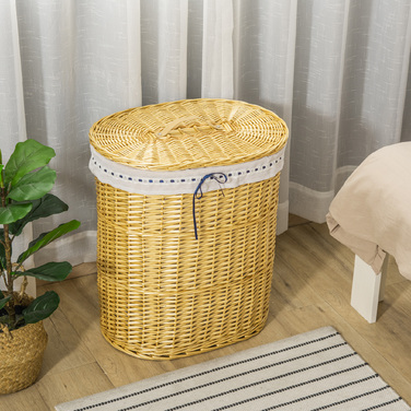 Кошик для білизни HOMCOM з кришкою з лози 100л 51х38х57см Натуральний ящик для білизни для спальні та ванної кімнати