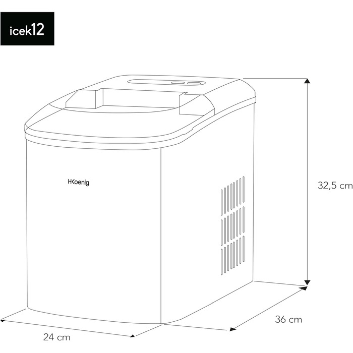 Льодогенератор H.Koenig ICEK12, 12 кг/добу, нержавіюча сталь, сріблястий - 2 розміри кубиків льоду, індикатор рівня води