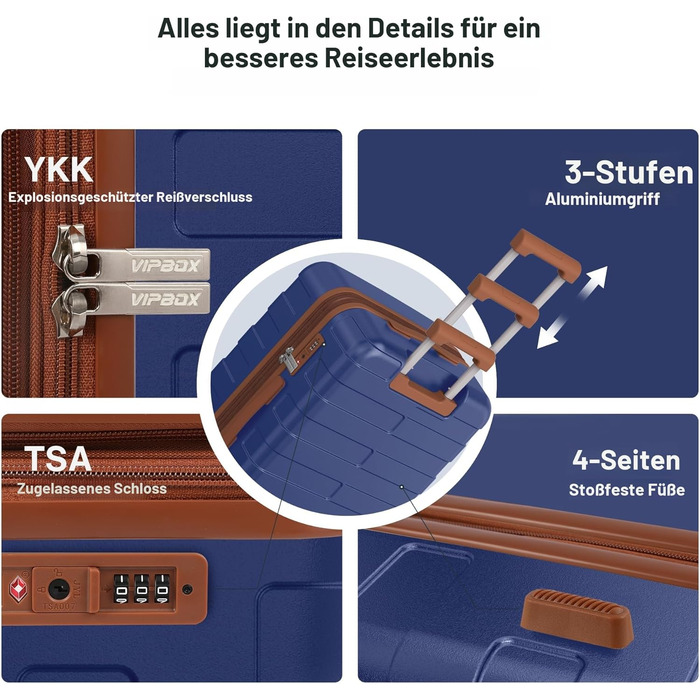 Набір валіз для подорожей Hartschale (2 шт, M+XL 55+75см), легкий полікарбонат PC, розширюваний дорожній кофр з колесами та TSA замком, класичний синій