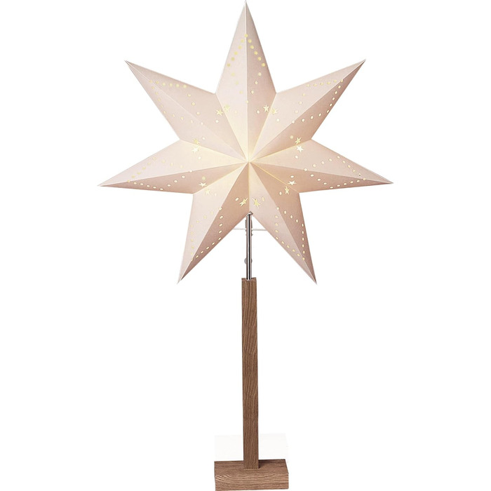 Настільна лампа EGLO з різдвяною зіркою, декоративна зірка з підсвічуванням з паперу з дерев'яною основою, 3D зірка для освітлення вікна, що стоїть в білому кольорі з кабелем, висота E14 100 см одинарна