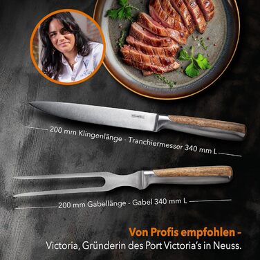 Набір ножів у блоці (6 шт) Premium - професійний кухонний набір з магнітного блоку з акації (срібний, нержавіюча сталь, з трапером)