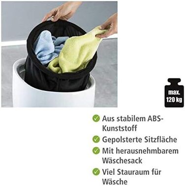 WENKO Candy: табурет для ванної кімнати з місцем для зберігання, 20л, білий