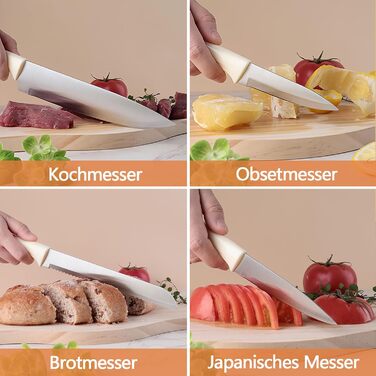 Набір кухонних ножів 7 шт. з бруском, Messerblock, з нержавіючої сталі, для кухні, нарізки м'яса та овочів (Бежевий)