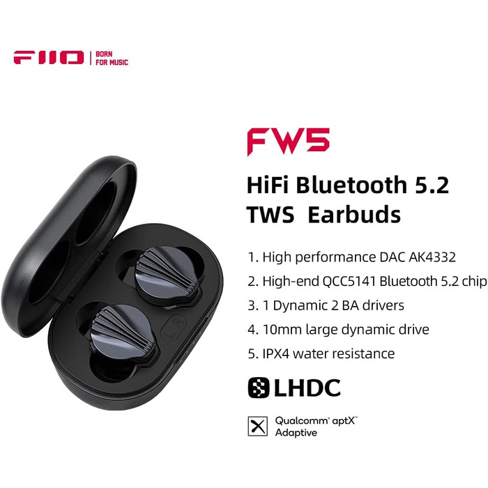 Навушники FiiO FW5, 2 мікрофони, шумозаглушення CVC, Bluetooth 5.2, IPX4