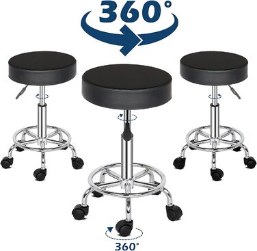 Табурет на коліщатках TactFire, робочий стілець, обертовий стілець, регульований по висоті, що обертається на 360 , офісний стілець, обертовий стілець для офісу, салону, масажу, спа (чорний), чорний (1, чорний2)