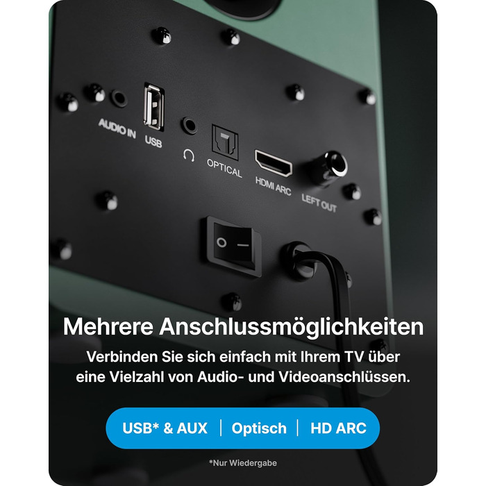 Активні колонки Majority D50X 60W 2.0 для ПК та HiFi: Bluetooth 5.3, HDMI ARC, AUX, вуглецевий диффузор, колір зелений