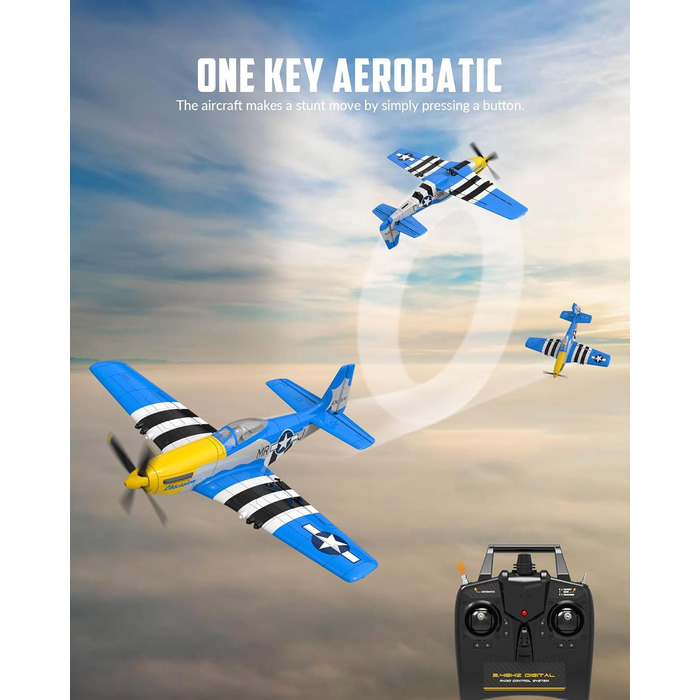 Літак на радіокеруванні VolantexRC 761-5 P51 Mustang RTF для початківців з Xpilot, 4 канали, готовий до польоту