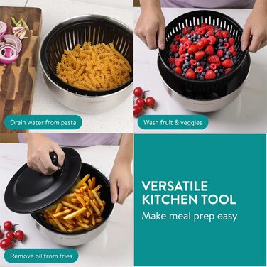 Salatschleuder Navaris з нержавіючої сталі: сушарка для салату з кришкою та ситом - сушарка для салатів