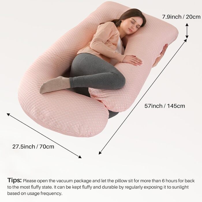 Подушка для вагітних GKXLH – підтримка спини, живота та стегон, J-подібна форма, знімний чохол (Cooling Pink)