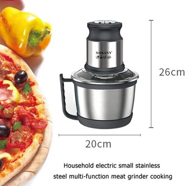 М'ясорубка-подрібнювач електричний SOKANY SK-7027 800W з чашею 3л з нержавіючої сталі, 2 швидкості, для м'яса, овочів, фруктів