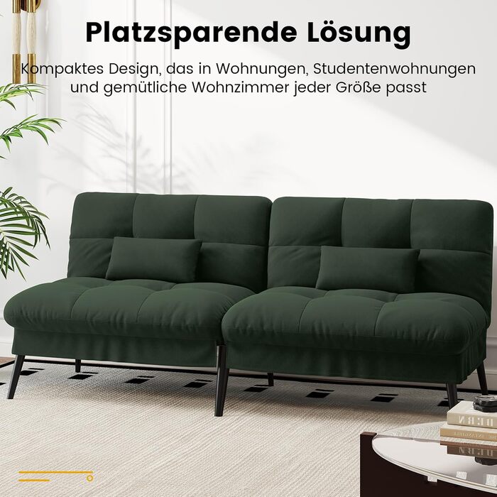 Диван-ліжко LUCKRACER 3-місний з регульованими кутами, тканина, темно-зелений | Диван, розкладний диван, кутовий диван для вітальні