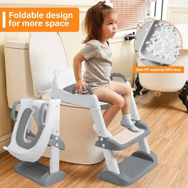 Унітаз дитячий з драбинкою та сидінням-тренажером 2-в-1, регульований, антиковзний, для хлопчиків та дівчаток