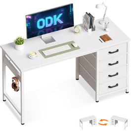 Комп'ютерний стіл ODK з 4 шухлядами 120x48x75.7 см, білий, з тримачем для навушників