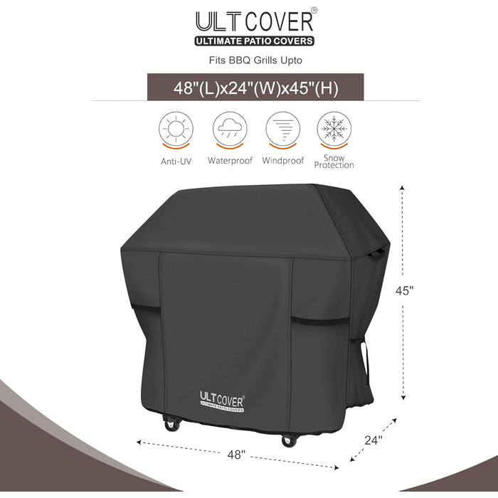 Водонепроникний чохол для газового гриля 48'' ULTCOVER, для 2-3 пальників, універсальний, чорний, підходить для Weber, Nexgrill, Char-Broil, Brinkmann