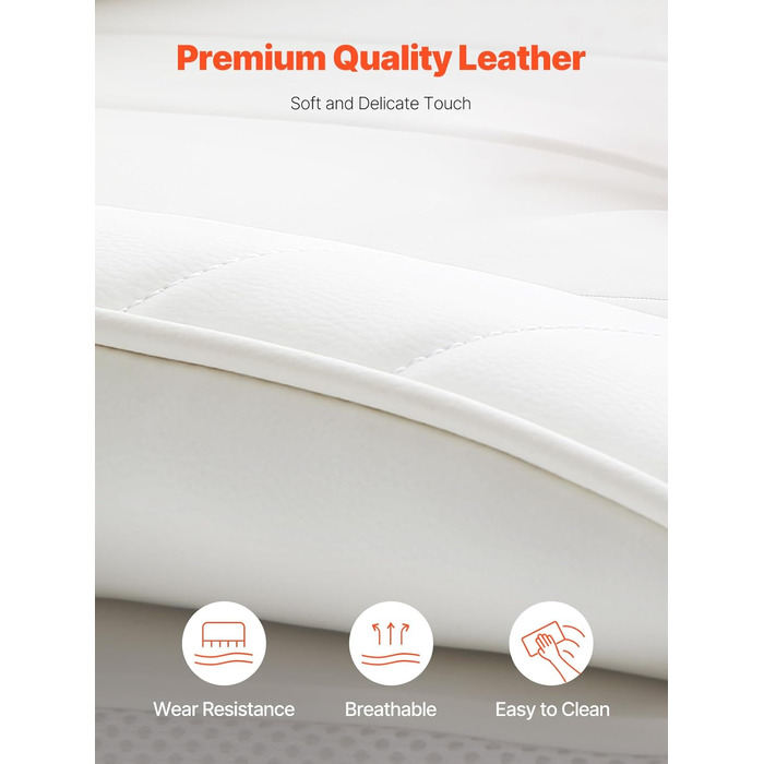 Крісло офісне VEVOR з PU шкірою, біле, для начальника з підніжкою, регульоване по висоті, до 181,43 кг, 860 x 610 мм, поворотне