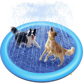 Басейн для собак Peteast для великих і маленьких собак і дітей 59 складна спринклерна площадка для бризок, протиковзка іграшка для води для собак товщиною 0,58 мм, екологічно чиста, міцна, 59-дюймова, синього кольору