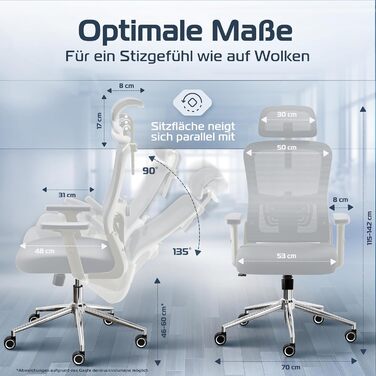 Ергономічне крісло BrightSeat для офісу та дому | Регульоване, 150 кг, кремовий колір