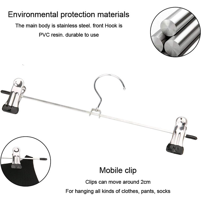Металева вішалка для брюк WEIDMAX, міцна хромована вішалка для брюк з регульованими затискачами, металева вішалка для брюк, компактна вішалка для брюк, шкарпетки, спідниці, 30 см (12 футів), 30 шт. (40 шт.)