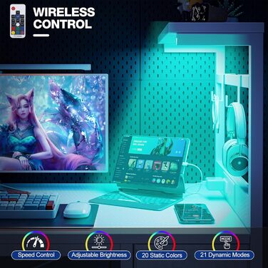 Ігровий стіл Grandder 120 см з розеткою та LED-підсвіткою, білий. Комп'ютерний стіл з регульованими полицями та ящиком, для дому та офісу 120 x 50 см