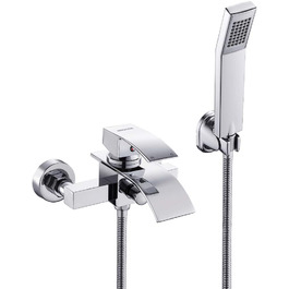 Набір для ванни з водоспадом: змішувач, душова лійка, шланг, кріплення для стіни (хром)