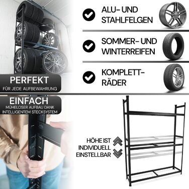 Стійка для шин Premium 8 шин, 100x110x40 см, чорна, 175 кг, для гаража та складу