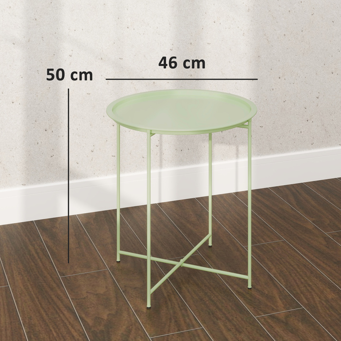 Outsunny Side Table Складаний садовий стіл Ø46 x 50 см Круглий стійкий до погодних умов балконний стіл зі складними ніжками столу Кемпінговий стіл Розкладний стіл Журнальний столик для вітальні, офісу, на вулиці, в приміщенні, зелений