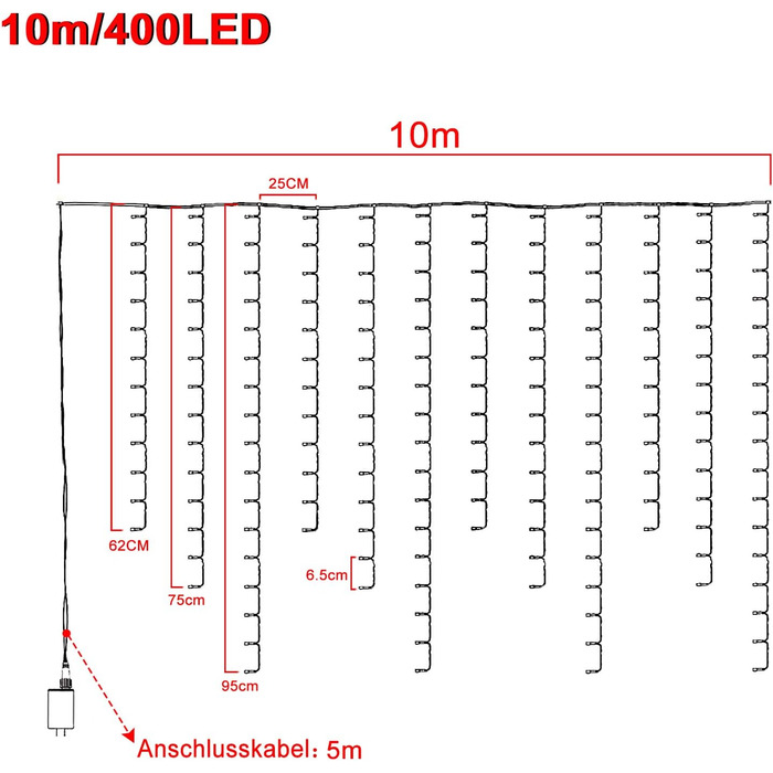 Світлодіодна світлова штора UISEBRT 10м - 400 теплих білих світлодіодів, 8 режимів, IP44, для вулиці/приміщення, Різдва/Хеллоуїна
