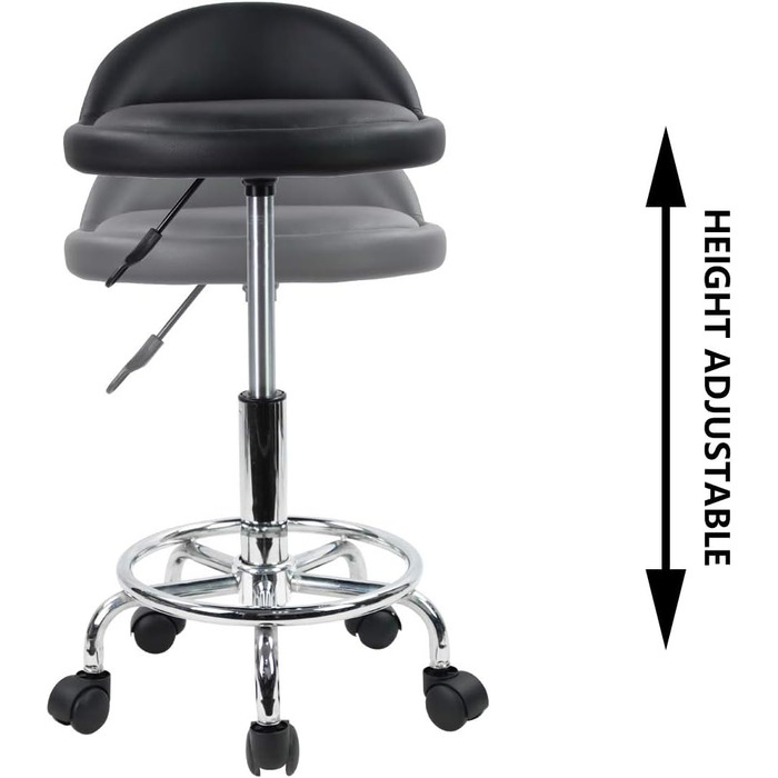 Офісний стілець на колесах KKTON, поворотний стілець, регульований по висоті, поворотний стілець з низькою спинкою і підставкою для ніг, виготовлений зі штучної шкіри (чорний)
