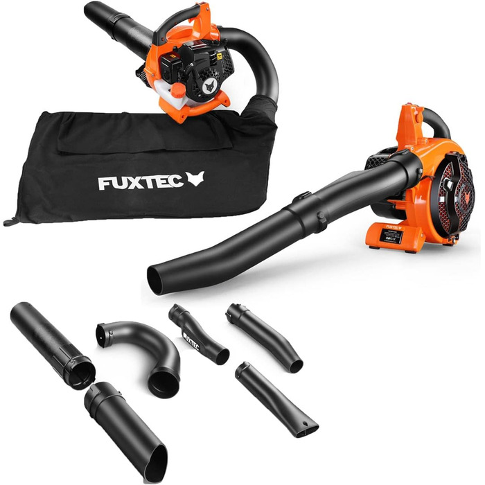 ФУКСТЕК Бензиновий Листозбір 4в1 FX-LBS126, 2-тактний Листоподіймач та Подрібнювач, 2 Труби та 45л Збірник – Перевірена Верхня Лінія, Швидкість Повітря 71 м/с