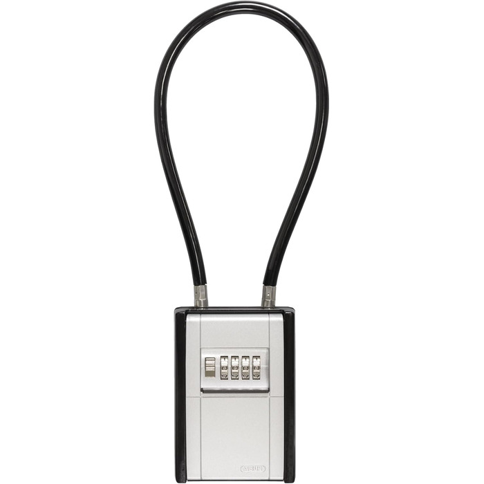 ABUS KeyGarage 797 LED - ключова скринька з бугелем для кріплення, з підсвічуванням цифр, для ключів та дрібних цінностей, чорно-срібна (Стандарт - кабельний бугель)