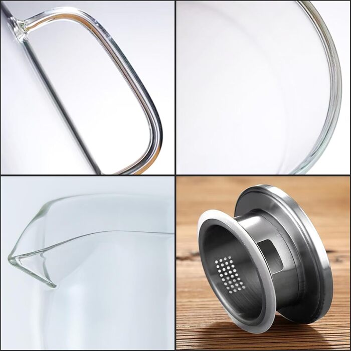 Скляний глечик Nutabevrd 2.3 л з нержавіючою кришкою, фільтром та ручками. Підходить для води, кави, молока, соку, вина та інших напоїв. Легко миється.