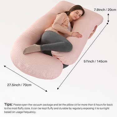 Подушка для вагітних GKXLH – підтримка спини, живота та стегон, J-подібна форма, знімний чохол (Cooling Pink)